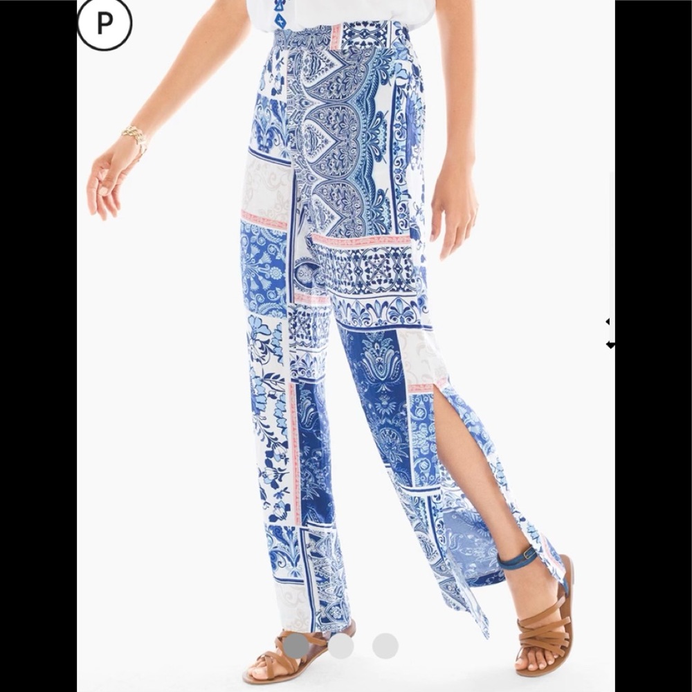 NWT Chicos Petite Porcelain Patchwork Crinkle Gauze Pants Size Large